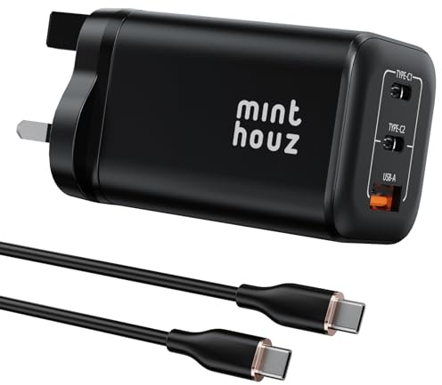 Minthouz 100W Fast Charger with Charging Cable,PD 100W 3-Port GaN Ⅲ USB Plug UK for Laptop/Phone Charge,USB C Plug Compatible with Lenovo ThinkPad/Dell XPS/Macbook/Samsung Galaxy