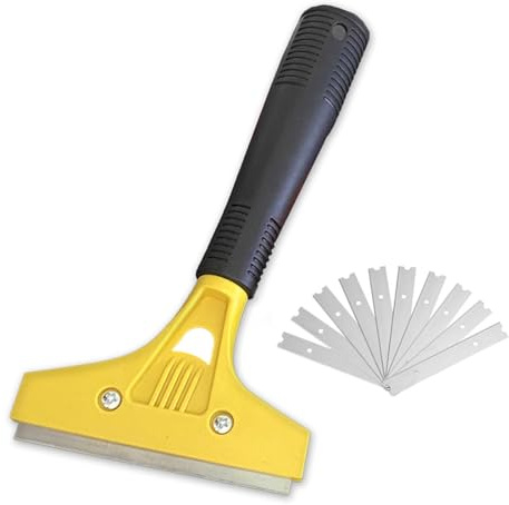 OIXEYA Industry Rasquetas con 10 Cuchillas de Acero Al Carbono, Raspador de Vidrio con Agarre Suave, para Ventana de Vidrio, Parabrisas, Granito, Limpieza de Paredes