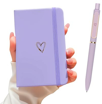LRANKAI A6 Lined Journal Notebook with Pen for Girls Women,192 Pages Hardcover Leather Notebook for Writing,Cute A6 Diary with Heart-Shaped Notepad for Work School,Note Taking,Business (Purple)
