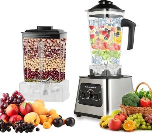 6000W 2-En-1 Blender Mixeur Multifonctions, 2L+0.5L Blender Smoothie Professionnel avec 2 Bol, Mise à Niveau Moteur,4 Lames en Inox,9 Réglages Vitesse,pour Smoothies, Shakes, Aliments (6000W)