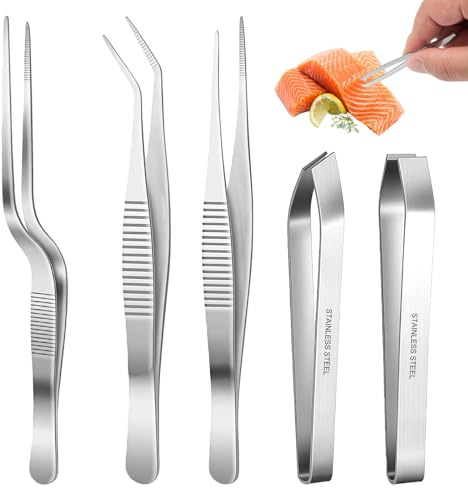 5 Kochpinzette Edelstahl, Grätenzange für Fisch, Meeresfrüchte, Geflügel | Koch Pinzette Gräten Flach und Slant Zange, Fischpinzette für gräten, für Dekorieren von Speisen, Kochen, Backen