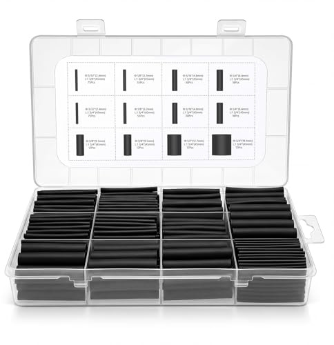 Oderra Tubo Termorretráctil Negro, 400 Piezas, 7 Tamaños | Funda Termorretráctil Impermeable, Aislamiento Eléctrico, Relación 3:1, Protección de Cables y Alambres