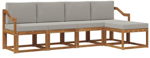 vidaXL Outdoor-Sofagarnitur mit Kissen 5 pcs Natürlich und Hellgrau, Moderner Garten-Sofa-Set, Robustes Lounge-Möbel für Terrasse und Patio, Akazie für den Garten