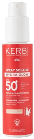 KERBI Spray Solaire Glow SPF50+ 100ml | Protection Invisible, Effet Glow Naturel