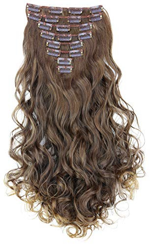 CAISHA XL 45cm CLIP IN EXTENSIONS Klara 7 Teile Set Haarverlängerung Voluminös Gelockt Braun Mix CE22-1