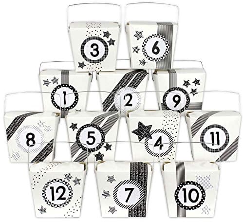 Papierdrachen DIY Adventskalender Set 24 Asia Boxen - mit schwarz-weißem Washi Tape und 24 Aufklebern - zum selber Basteln und individuellen Gestalten - zum Befüllen - Weihnachten