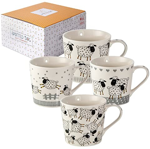 SPOTTED DOG GIFT COMPANY - Kaffeetassen - Originelle Frühstückstassen mit Schaf, Set 4 - Geschenke für Frauen und Männer, Keramik 380ml / 13oz