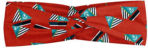ABAKUHAUS Sailboat Headband, Cutter with Anchor Pattern and Nautical Striped Canvas, Elastic and Soft Women's Bandana for Sports and Everyday Use, Pale Green Night Blue