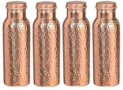 Reine Kupfer-Wasserflasche für ayurvedische Gesundheitsvorteile (gelenkfrei und auslaufsicher) SET 4 STÜCK 900 ML