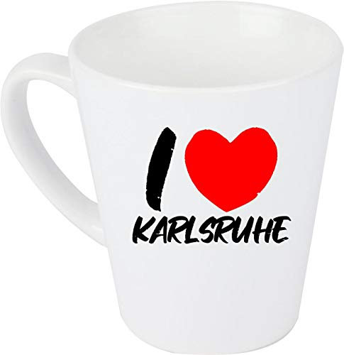 Shirtinstyle Kaffeepott Latte Tasse, I Love Karlsruhe, Weiß