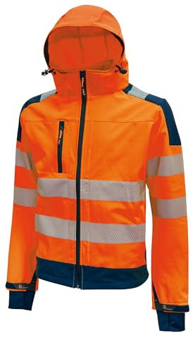 U-Power MIKY, Veste Softshell, Multi Poches, Tissu Stretch, Coupe Vent, Déperlant, Survêtement, Poignets Élastiqués, Bandes Réfléchissantes ORANGE FLUO_L)( )