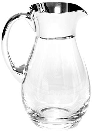 Brillibrum Design Glass Jug 1 Litre with Real Silver Jug Made of Crystal Glass Wine Jug Juice Jug Decanter Water Carafe with Fine Silver Rim (Clear, 0.7 Litres)