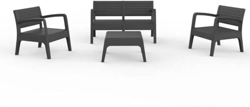 SHAF - Gartenmöbel Set für Außenbereich und Terrasse - 2-Sitzer Sofa, 2 Einzelsessel und Couchtisch - Recycelter Kunststoff - Set Miami - Graphit