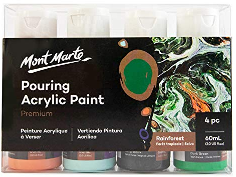 Mont Marte Pouring Set Regenwald – 4 Stück x 60ml – Acryl Pouring – Premium Acrylfarben mit Pouring Medium vorgemischt