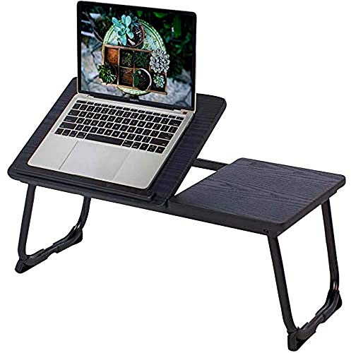 MEUBLE COSY Folding Laptop Computer Desk Bedside Table Height Adjustable, Metal, Black, 65x30x27.5 cm, MAMIE BLACK WOOD