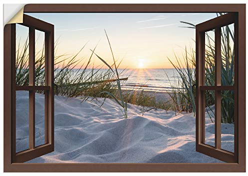 ARTland Wanddeko Wandtattoo selbstklebende Vinylfolie Fensterblick Strand Meer Sand Ostsee Dünen Sonnenuntergang U1TY
