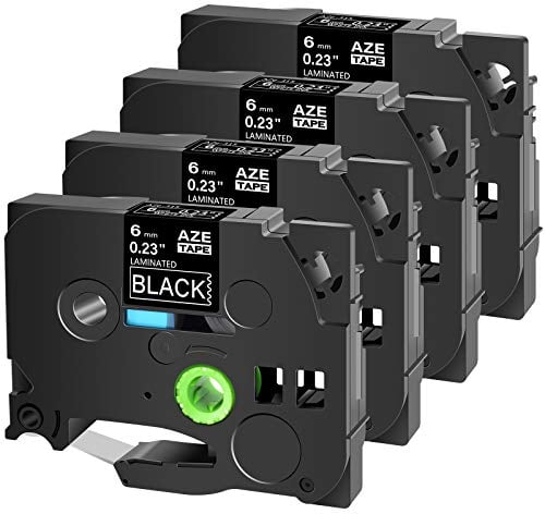 Cruxer Kompatibel mit Brother TZE315 AZE 315 6 mm 1/10,2 cm (0,23 Zoll) Etikettenband, Weiß auf Schwarz, Ersatz für P-Touch Cube PTE550 PTP750 PTD210 PTD450 PTH110 PTD400AD Etikettenmarker, 4er-Pack