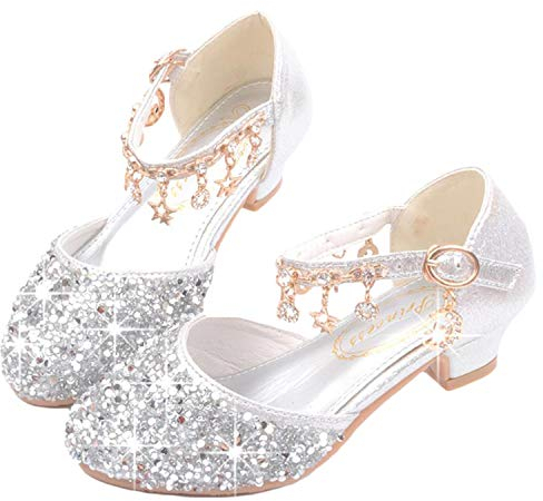 YOGLY Mädchen Prinzessin Schuhe Glitzer Sandalen Flamenco Schuhe Kinder Partei Ballerina Kristall Schuhe Hochzeitsschuhe Karneval Verkleidung Party Kostümschuhe EU33