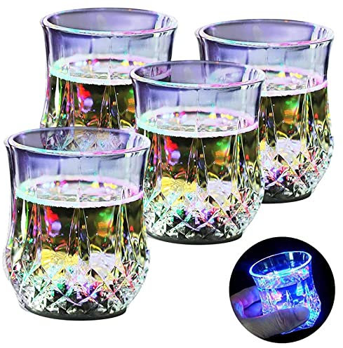 LED Cups, Flash Light Up Cups Automatic Water Activated LED Glow Shot Glasses Color Changing Wine Whisky Beer Cola Juice Drinkware Mugs for Christmas Halloween Bar Disco Night Club Party -4 PCS