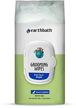 Earthbath Green Tea & Awapuhi Wipes: Refreshing Cleanse | Green Tea & Awapuhi Infusion | Pet-Friendly Formula | Convenient & Quick | Wipe Away Dirt & Odours, 100 Pack