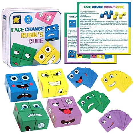 Goomp Hölzerne Gesicht Würfel Ausdruck Zuordnungsspiel Puzzle, Montessori Interaktion Spielzeug Montessori Ausdrucksblöcke Lernspielzeug für Kinder Weihnachten Geburtstag Geschenk