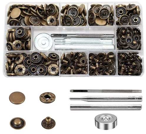 BetterJonny 80 Sets Druckknöpfe Set, Φ15mm Messing Kupfer Metall Bronze Kleidung Druckknöpfe Mit Fixierwerkzeug Kit Für Leder Jeans Jacke Brieftasche Handtasche
