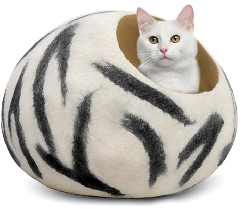 Woolygon - Cats of The Wild Series - Katzenhöhle aus Wolle, handgefertigt aus 100% Merinowolle, umweltfreundliche Filz-Katzenhöhle für Indoor-Katzen und Kätzchen