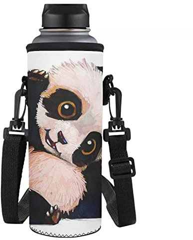 Jndtueit Animal Panda Pattern Sport Water Bottle Cover Neoprene Insulated Sleeve Bag Water Bottle Carrier Adjustable Strap