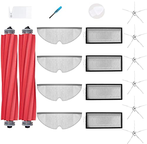 Loveco Zubehör Ersatzteile Kompatibel für Roborock Q7, Q7 Max,Q7 Max Plus,Q7 MaxV, Q7 MaxV Ultra,2 Hauptbürste, 4 Filter,6 Seitenbürsten,4 Mopptüchern, 1 Bürstenreinigungswerkzeug