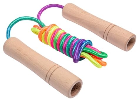 Homello Verstellbares Springseil für Kinder, 260 cm Regenbogen-Springseil mit Holzgriff, ideal für Fitness, Spiel und Fettverbrennung