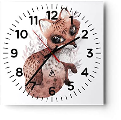 Modern Wanduhr Fuchs November Tier 30x30cm Quadrat Klein Wand Uhr Glas Analog Zimmeruhren Küche Büro Wohnzimmer Glasuhr Wall Clock Dekoration Design Wanddekoration Küchenuhr C4AC30x30-4968