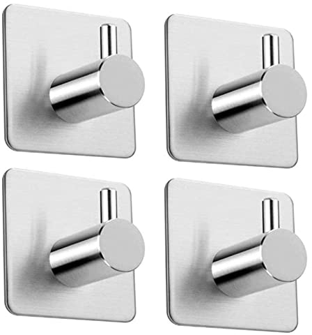 Aikzik Ganchos adhesivos para pared, Acero Inoxidable Colgador Toallas sin Taladro, Colgadores Adhesivos Extrafuerte para Baño Cocina Albornoz Trapos, Plateado