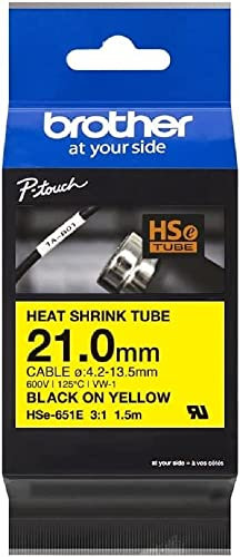 Brother Original Pro Tape HSe-651E Schrumpfschlauch – schwarz auf gelb