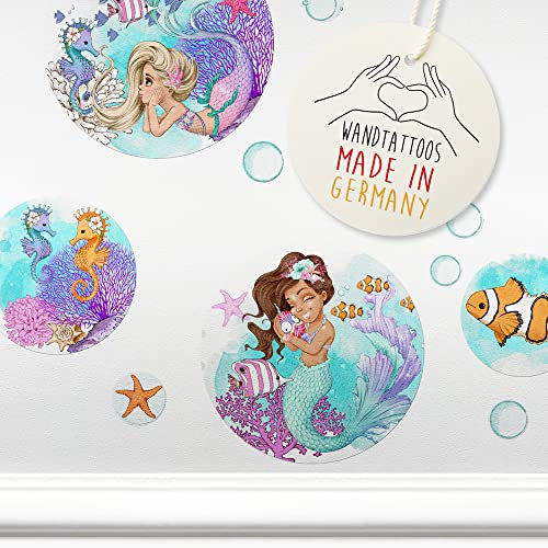 ANNA WAND Wandtattoo Sticker Kinderzimmer - 28 Wandsticker für Kinderzimmer Deko - Babyzimmer Wandaufkleber Mädchen Junge - Aufkleber KLEINE MEERJUNGFRAUEN mehrfarbig