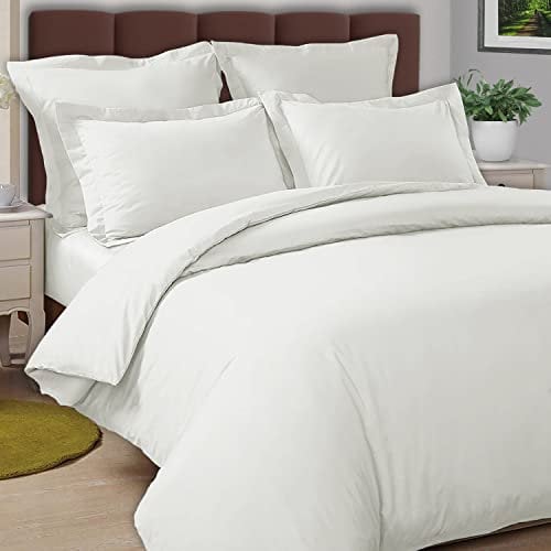 Pizuna Cotton Percale Duvet Cover Double Size White, 100% Long Staple Combed Cotton Thick Duvet Cover 200x200cm, Sateen Weave Quilt Cover with Button Closure (Double Size)
