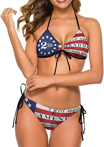 Drapeau américain Femmes Maillot de Bain Deux pièces Drapeau américain Maillots de Bain Licou String Sexy Triangle Bikini Ensembles