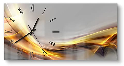 DEQORI Glasuhr | vertikal 60x30 cm | Motiv Glänzende Lichtreflexe | große XXL Design Uhr aus Glas | leise Wanduhr für Wohnzimmer & Küche | moderne Hingucker Uhr für die Wand