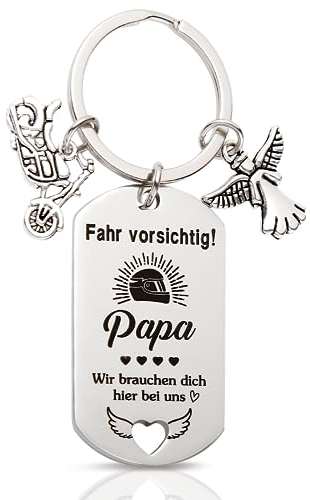 LILABIENE® Fahr vorsichtig Papa Motorrad Schlüsselanhänger mit Gravur Schutzengel Vatertagsgeschenk Geburtstag Geschenk