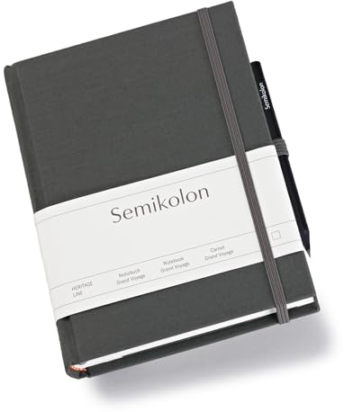 Semikolon 370077 Reisetagebuch Grand Voyage - 14 x 19,2 cm 304 Seiten - 2 Lesezeichen Weltkarte - lava stone grau