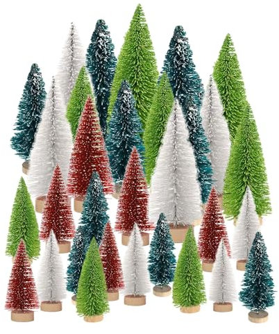 YHUIKXIN 35 Pièces Mini Sapin de Noel Petit Arbre de Noël Artificiel Mini avec Base en Bois Mini Sisal Arbres pour Décoration Noël Décoration de Table DIY(4.5/6.5/8.5cm)