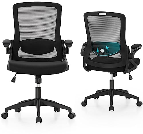 ALPHA HOME Ergonomic Office Desk Chair, Breathable Mesh Computer Chair with Adjustable Lumbar Support and Flip up Armrests, Comfortable Task Executive Chair for Home Office