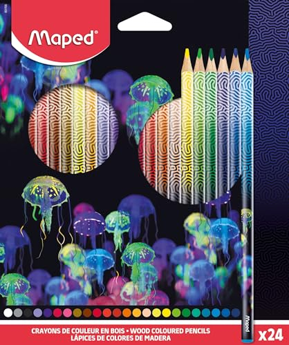Maped - Buntstifte Deepsea Paradise - Buntstifte aus Holz - strapazierfähige Minen - ergonomische Dreiecksform - Box mit 24 Malstiften