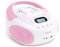 MOOOV 477407 Lettore CD Portatile per Bambini con USB, Presa per le Cuffie – Stereo Baby Boombox con Gira CD – Lettore Musicale per Casa e Viaggio, Design Colorato - Modello di Unicorno - Rosa