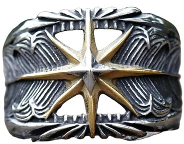 WEAV Oktagramm Ring Feder Männer Ring Hohl Punk Rock Rap Für Biker Männlicher Freund Schmuck Kreatives Geschenk Vintage