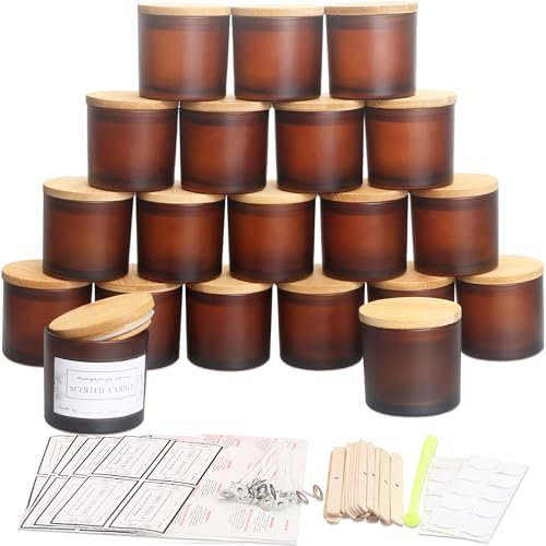 MILIVIXAY Paquete de 20 tarros de cristal ámbar esmerilado de 4 onzas con tapas y kits de fabricación de velas, tarros pequeños vacíos a granel para hacer velas, recipientes de especias y polvo.