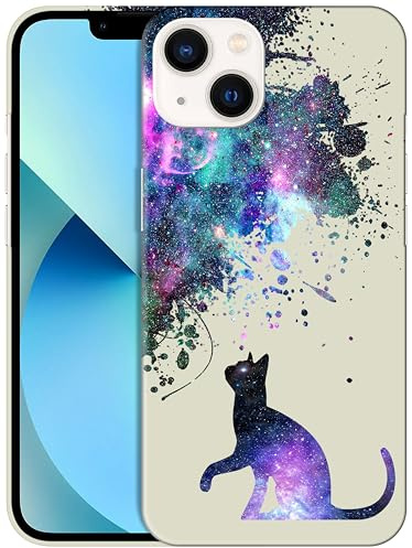 Glisten GlamCase for iPhone 13 Mini, iPhone 13 Mini Case - Galaxy Cat Pattern Design Printed Slim & Sleek Cute Plastic Hard Snap on Protective Designer Back Phone Case/Cover for iPhone 13 Mini