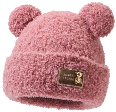 Rayson Cappello Donna Invernale Cappello Beanie con Orecchie Orso con Pompon per Stare al Caldo Berretti Casual(Rosa)