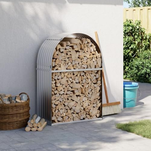 Gecheer Porte-bûches, Porte-bois, Abri, Maisonnette, pour Bois, d'Extérieur, Intérieur, en Acier Galvanisé, Argenté, 80 x 45 x 120 cm, Abri à Bois de Jardin, Extérieur, en Acier, Métal, Porte-bois de