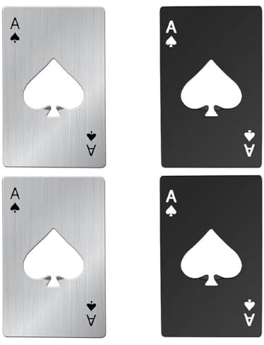 EIHI 4 Stück Personalisierter Flaschenöffner, Edelstahlkarte, Poker-Flaschenöffner, Pik-As Bierflaschenöffner, Bierflaschenöffner für Zuhause Party Bars (Schwarz und Silber)
