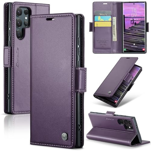 Rerzoiro Cover per Samsung Galaxy S24 Ultra Custodia Portafoglio [Blocco RFID] Premium Pelle PU Wallet Case Flip Libro con Porta Carte Slot Supporto Flip Case per Samsung Galaxy S24 Ultra, Viola